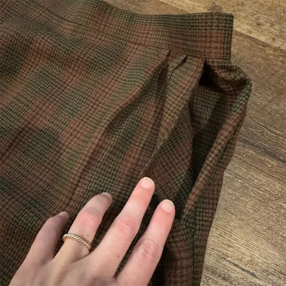 Vintage Katie Brooke Skirt 12 Green Burgundy Plaid Pencil Knee Academia Prep